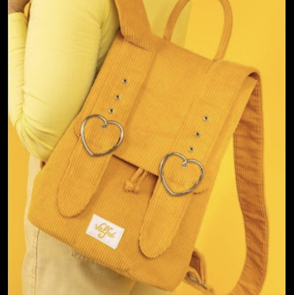 🆕 VALFRE Madeline Corduroy Backpack Book Bag Purse Heart Buckle MUSTARD 💛